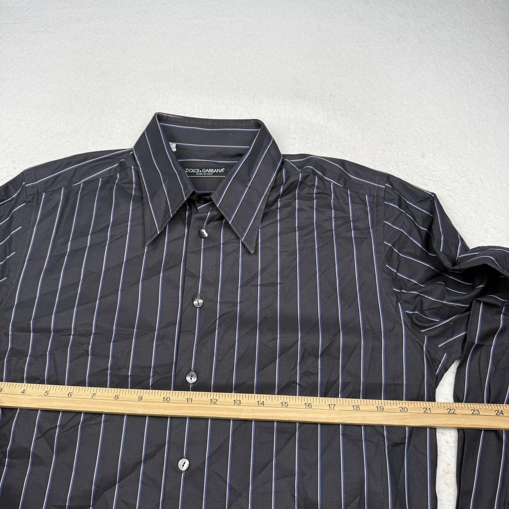 Dolce & Gabbana Shirt Mens 16.5 42 Black Stripe Cotton Long Sleeve Dress Italy - Picture 5 of 8